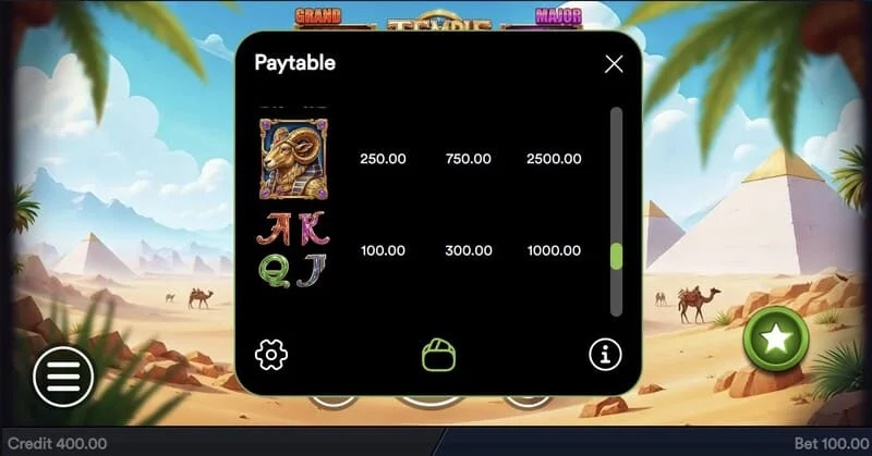 Temple of Treasures - Buy Feature-venster om de bonus te kopen